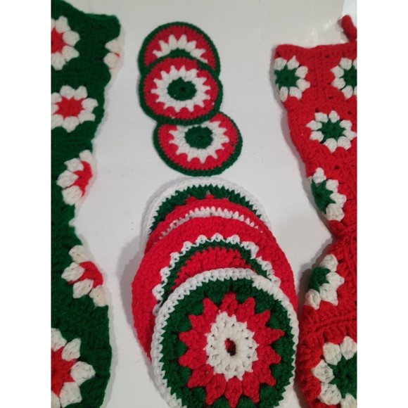 Handmade Christmas Crochet Stockings and Coasters, Vintage - Picture 4 of 8